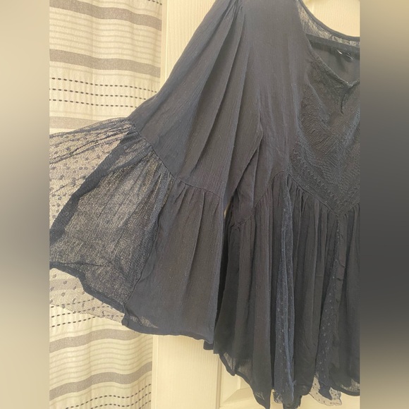 Fun & Flirt Elegant Black Tulle Lace Inserts 3/4 Sleeve Top Size Large - Picture 5 of 16